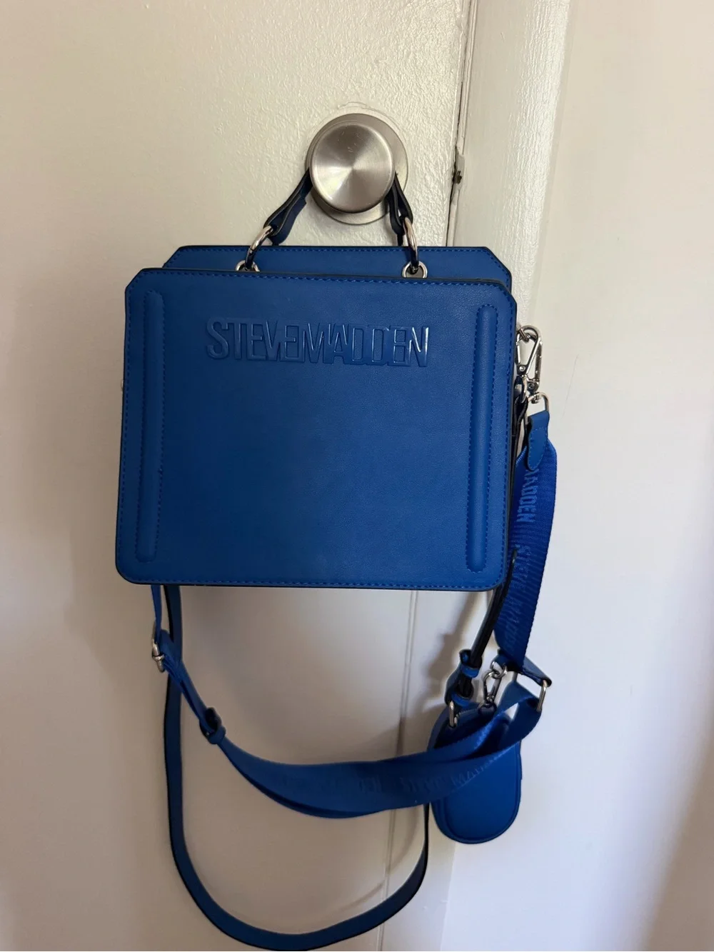 Steve Madden Blue Structured Satchel with Removable Strap